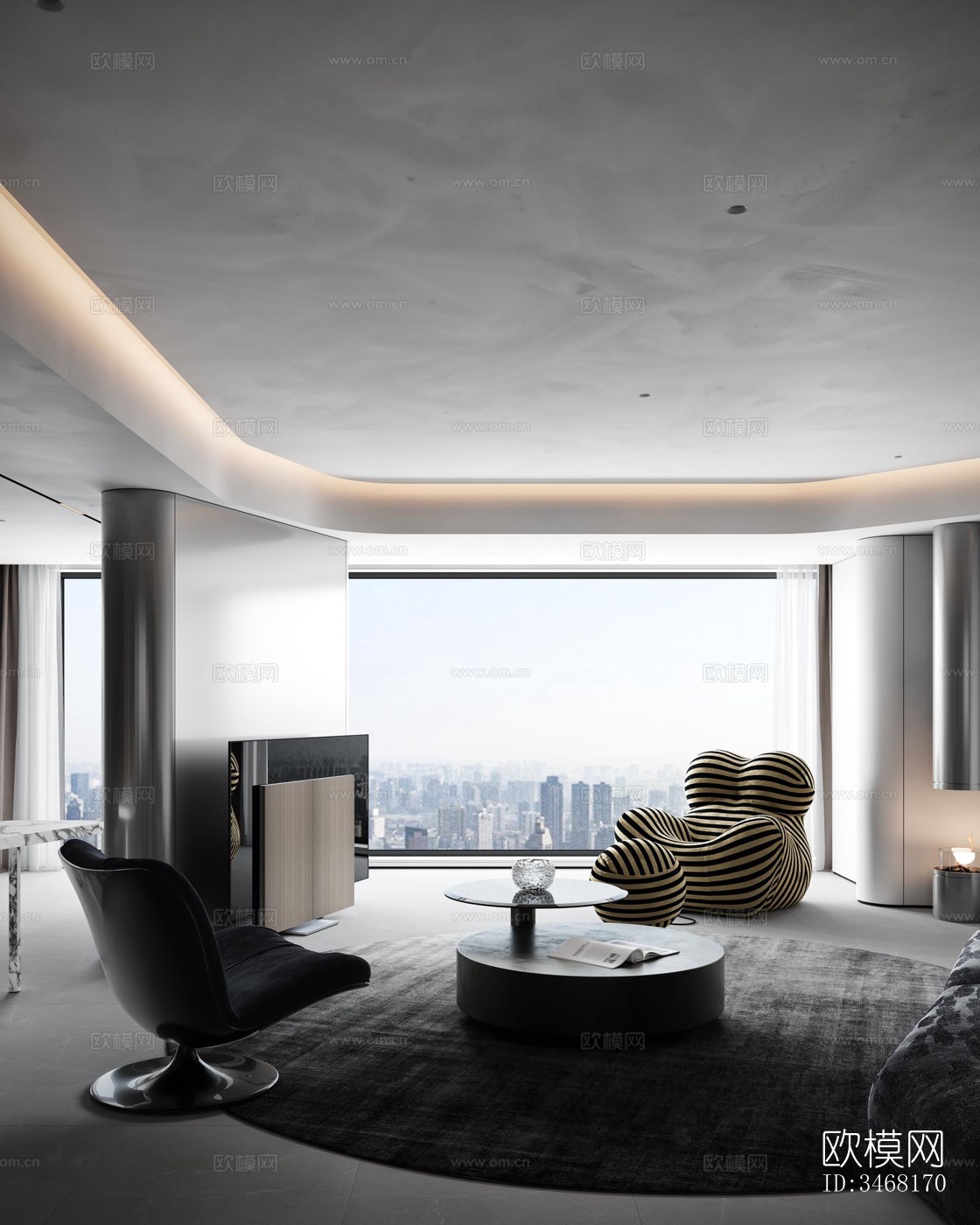 现代大平层效果图下载（渲染图13）