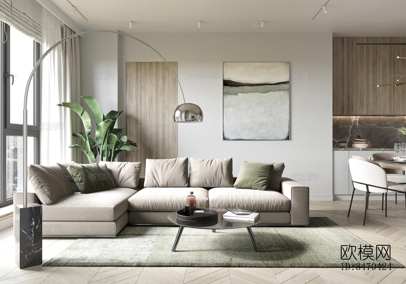 现代平层效果图下载（渲染图1）