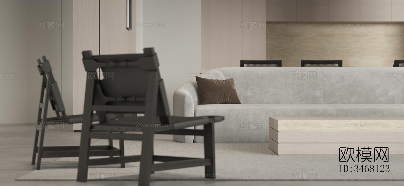 现代大平层效果图下载（渲染图1）