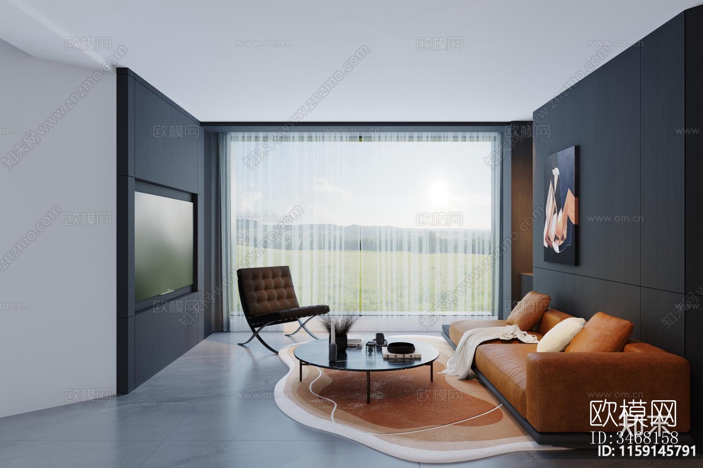 现代大平层效果图下载（渲染图2）