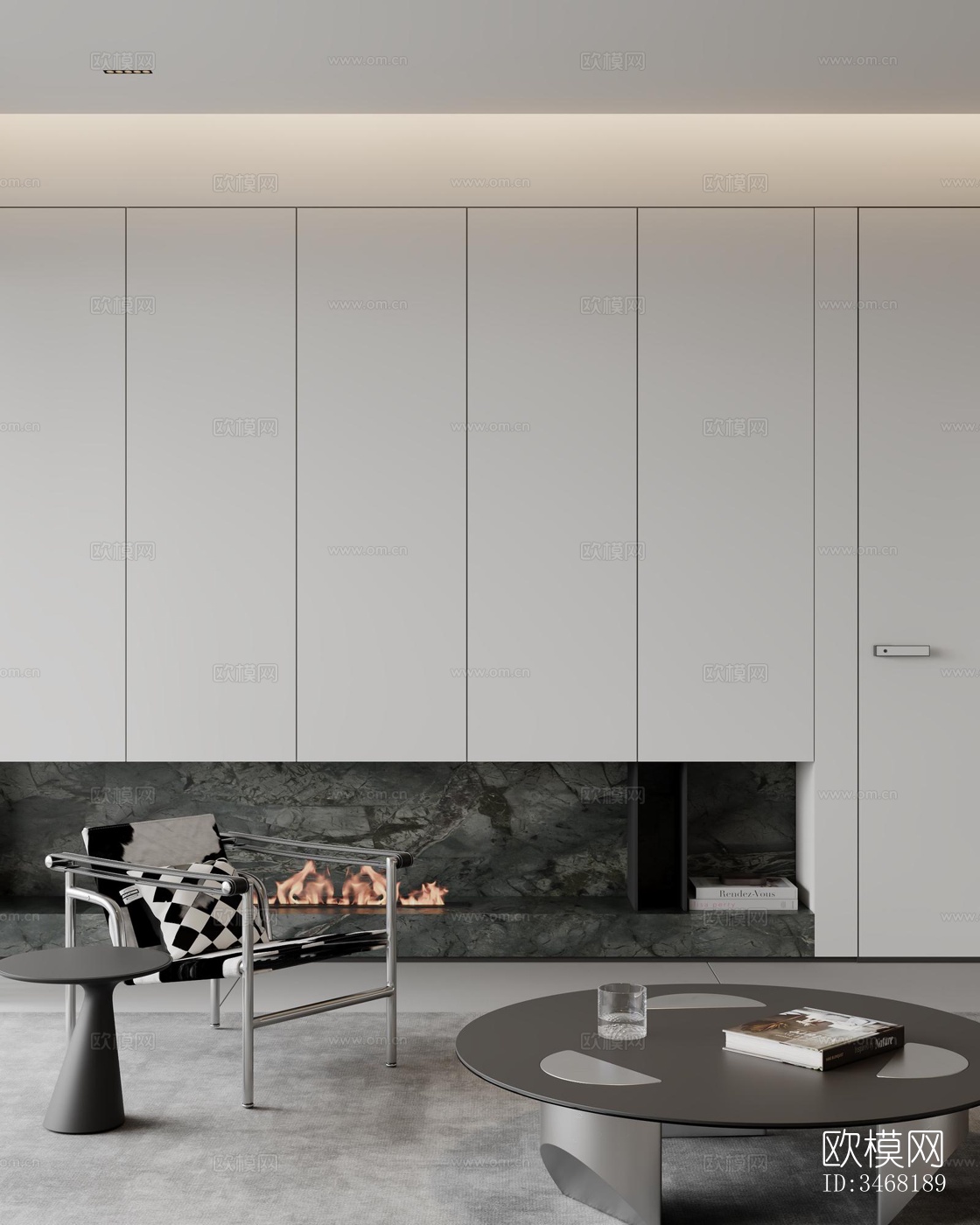 现代大平层效果图下载（渲染图1）