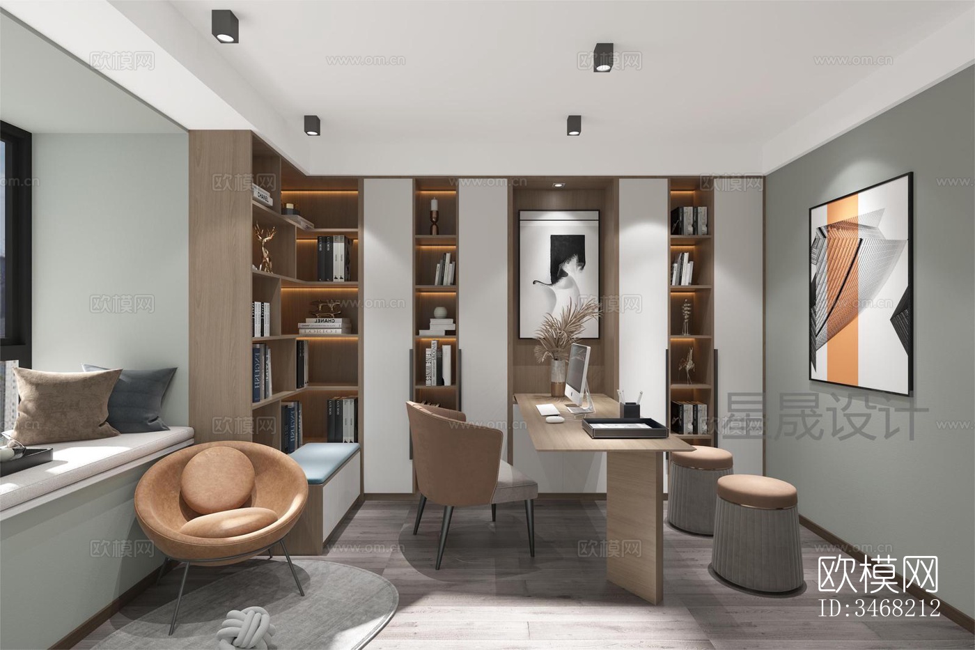 现代大平层效果图下载（渲染图2）