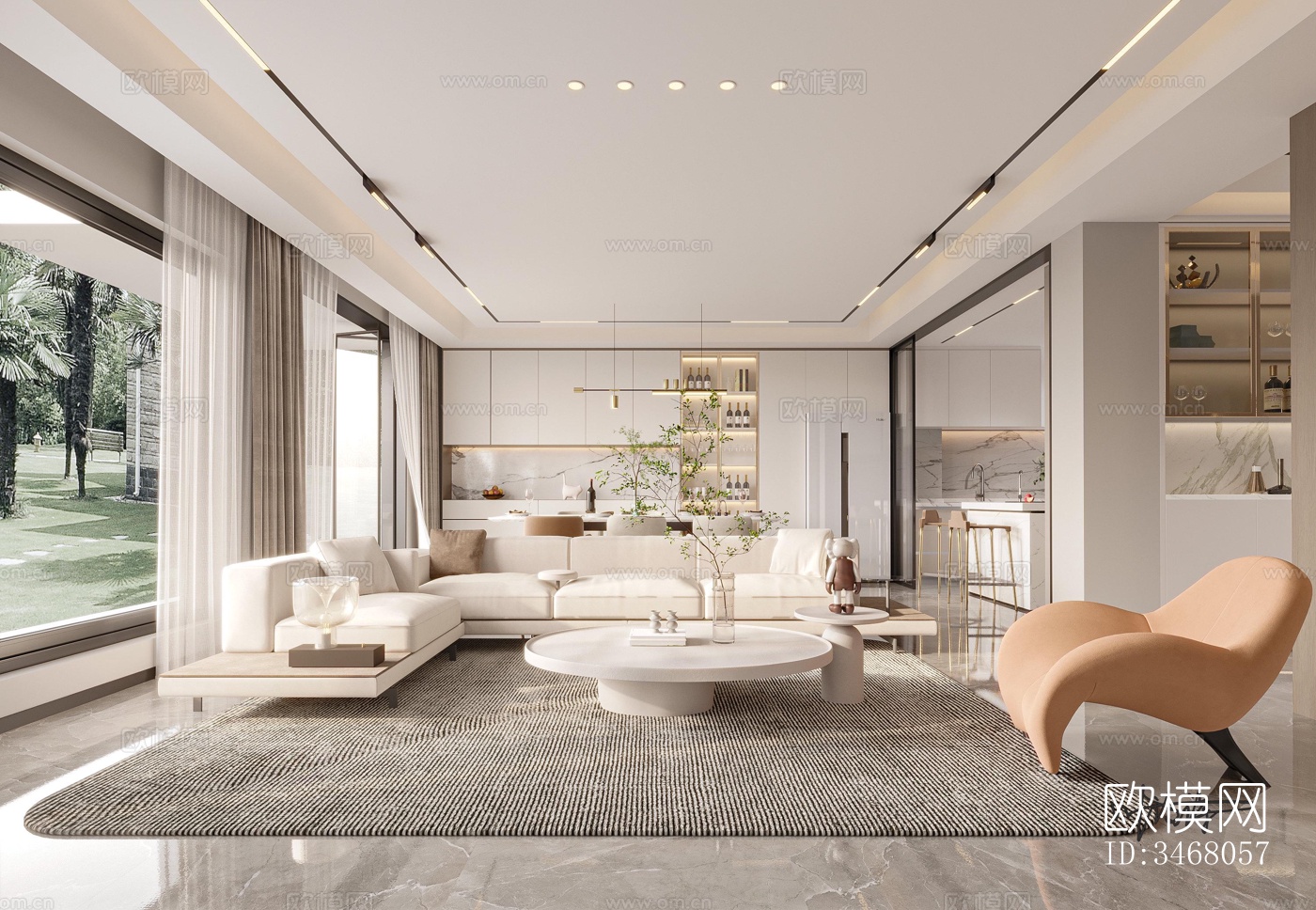 现代大平层效果图下载（渲染图4）