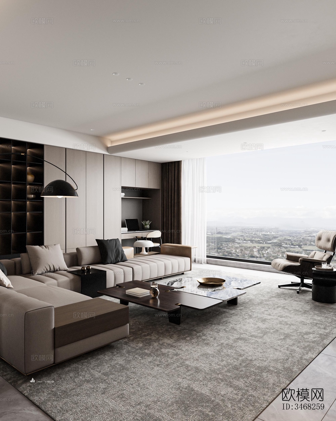 现代大平层效果图下载（渲染图1）