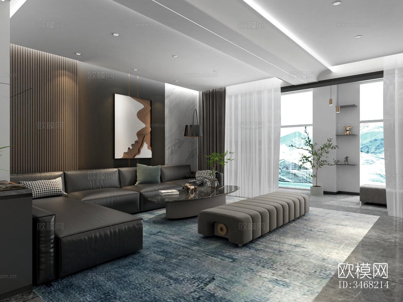 现代大平层效果图下载（渲染图10）