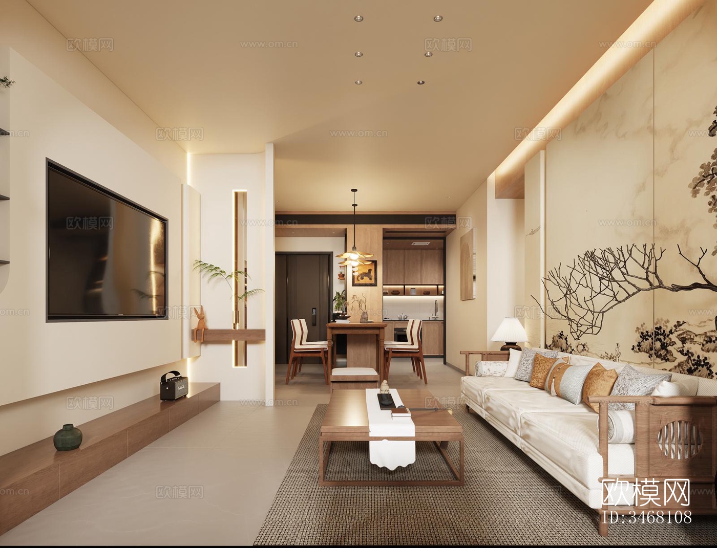 现代大平层效果图下载（渲染图6）