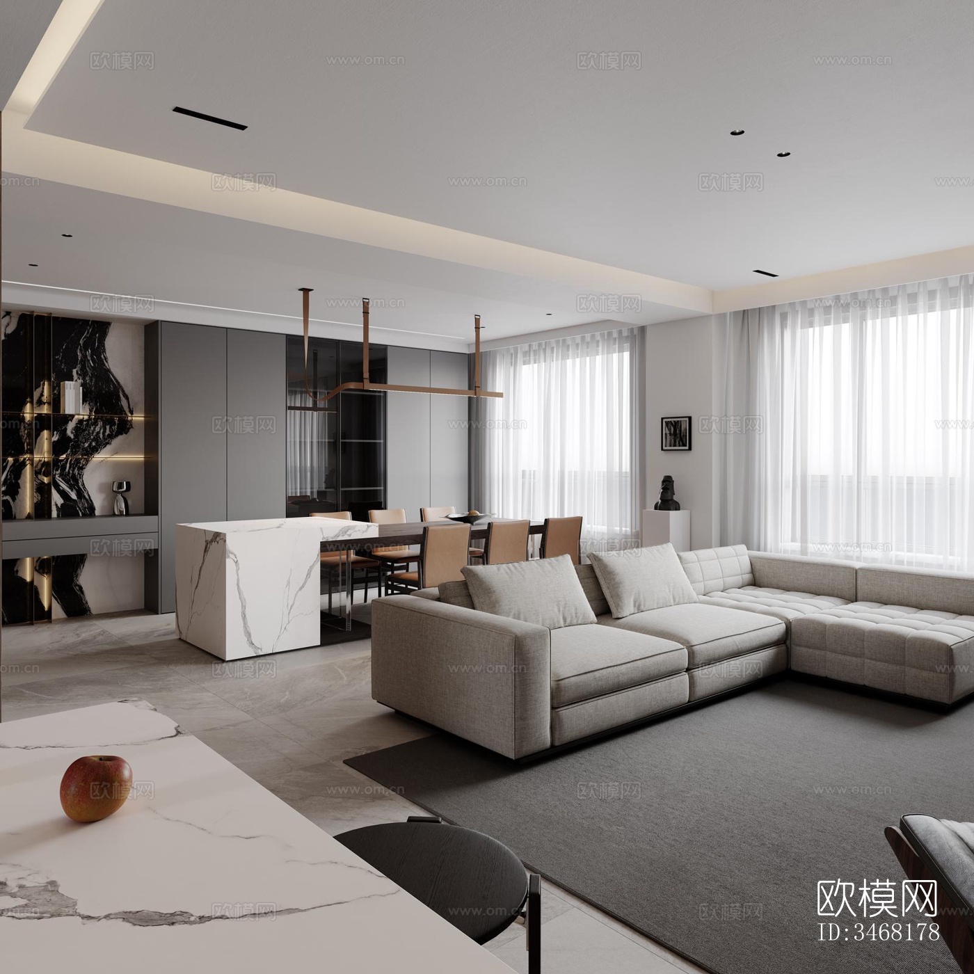 现代大平层效果图下载（渲染图5）