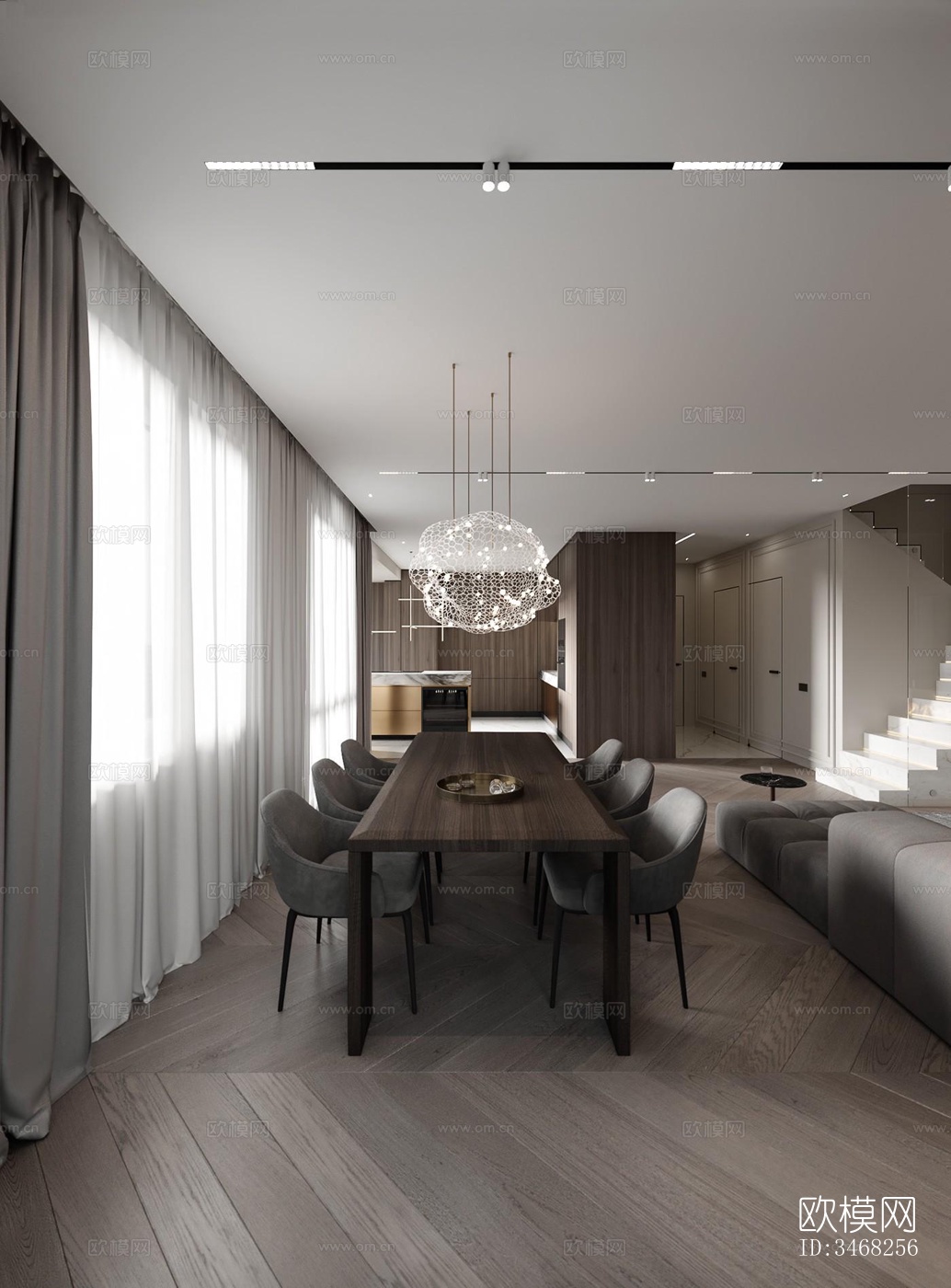 现代大平层效果图下载（渲染图8）