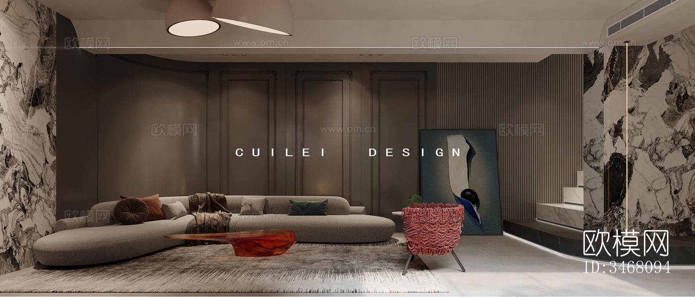 现代大平层效果图下载（渲染图9）