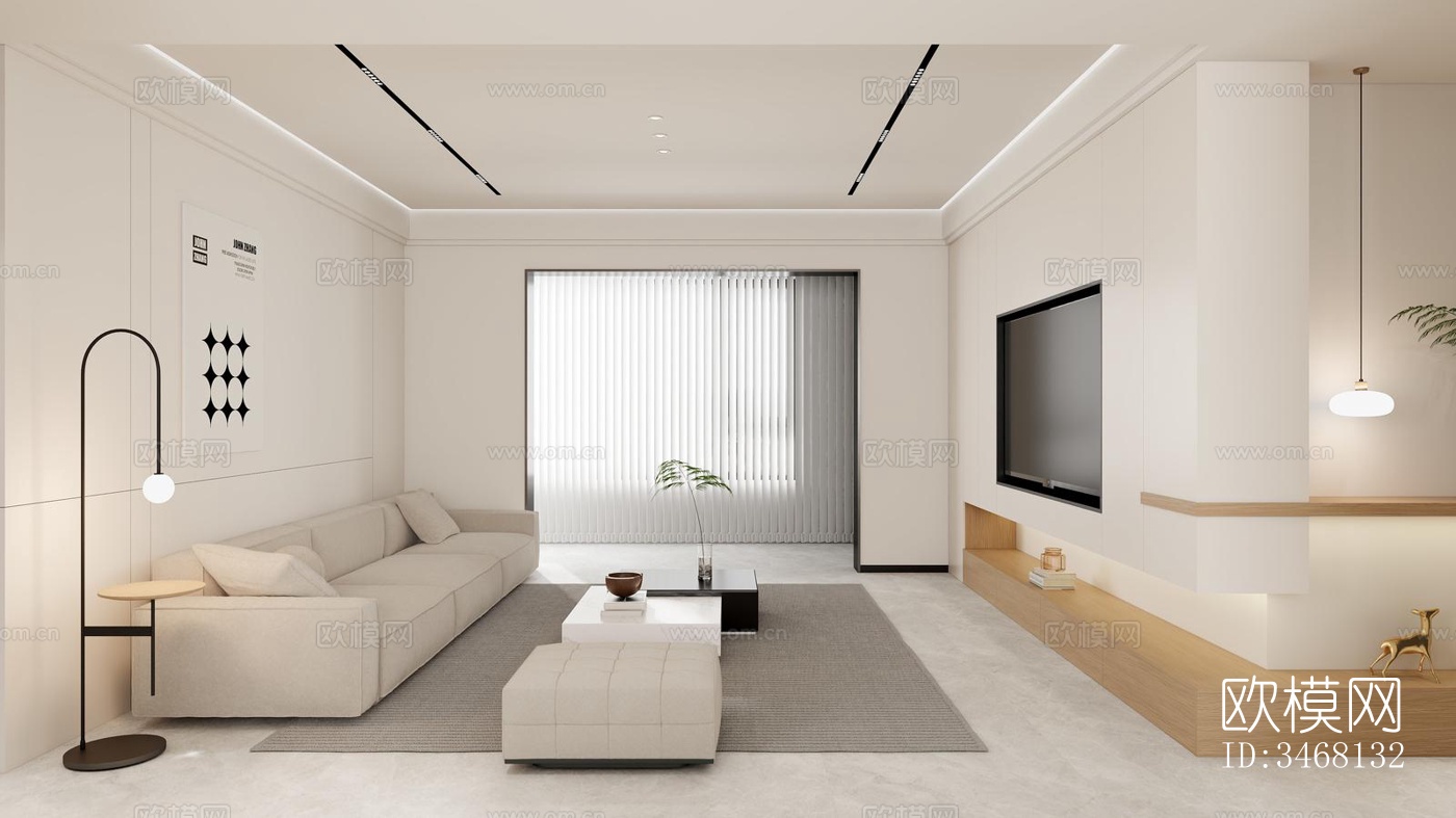 现代大平层效果图下载（渲染图2）