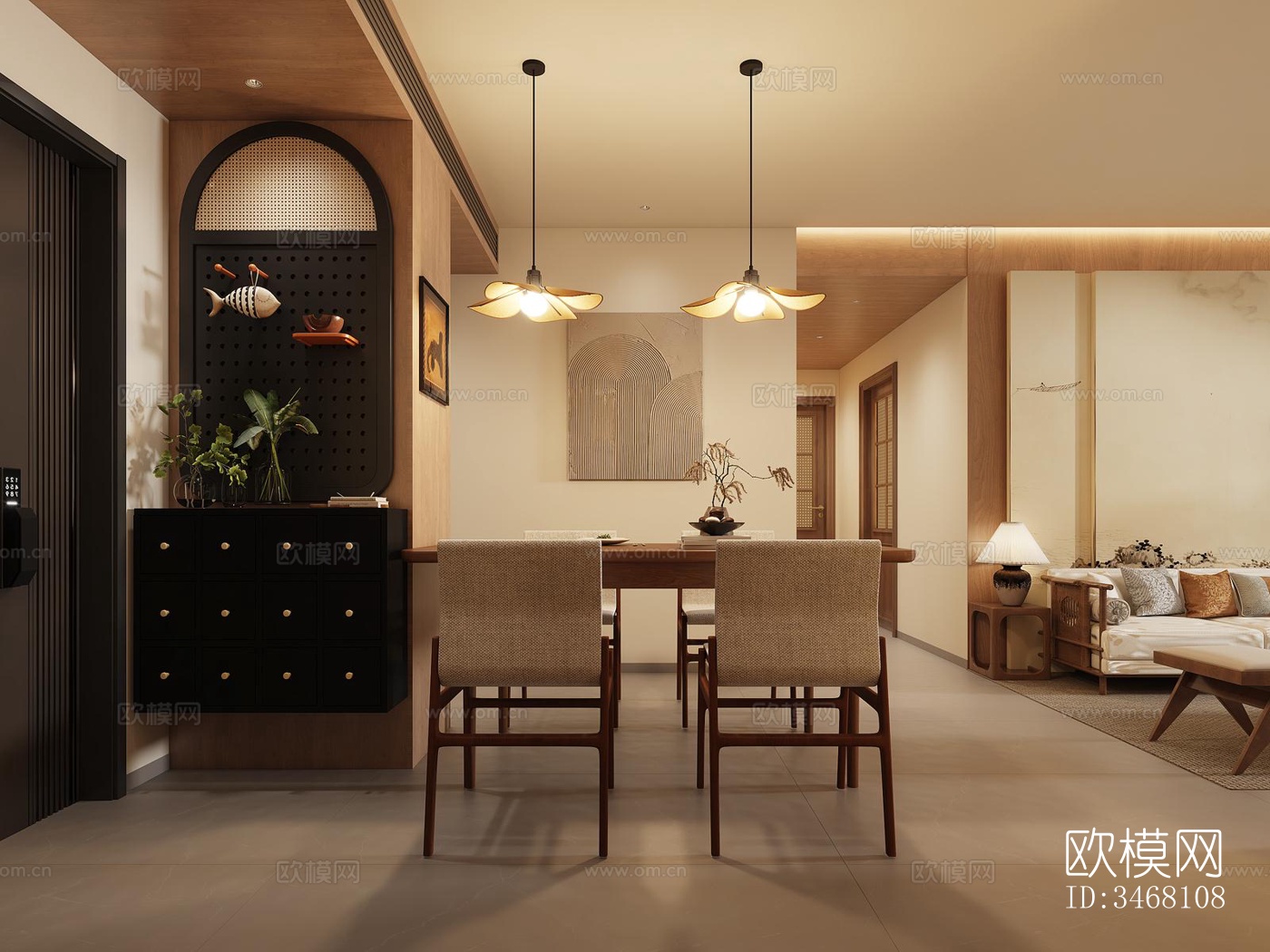 现代大平层效果图下载（渲染图3）