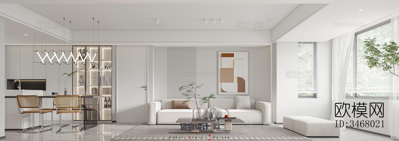 现代大平层效果图下载（渲染图10）