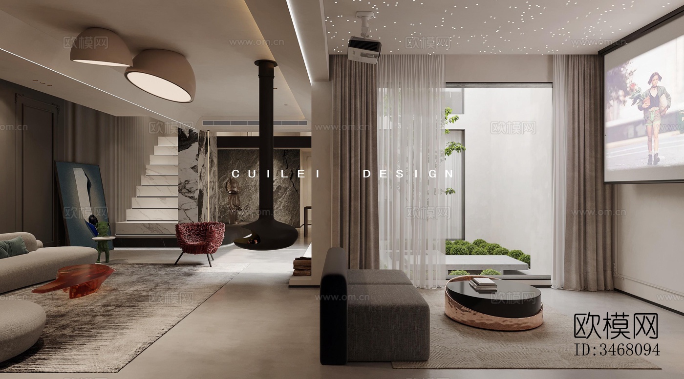 现代大平层效果图下载（渲染图12）