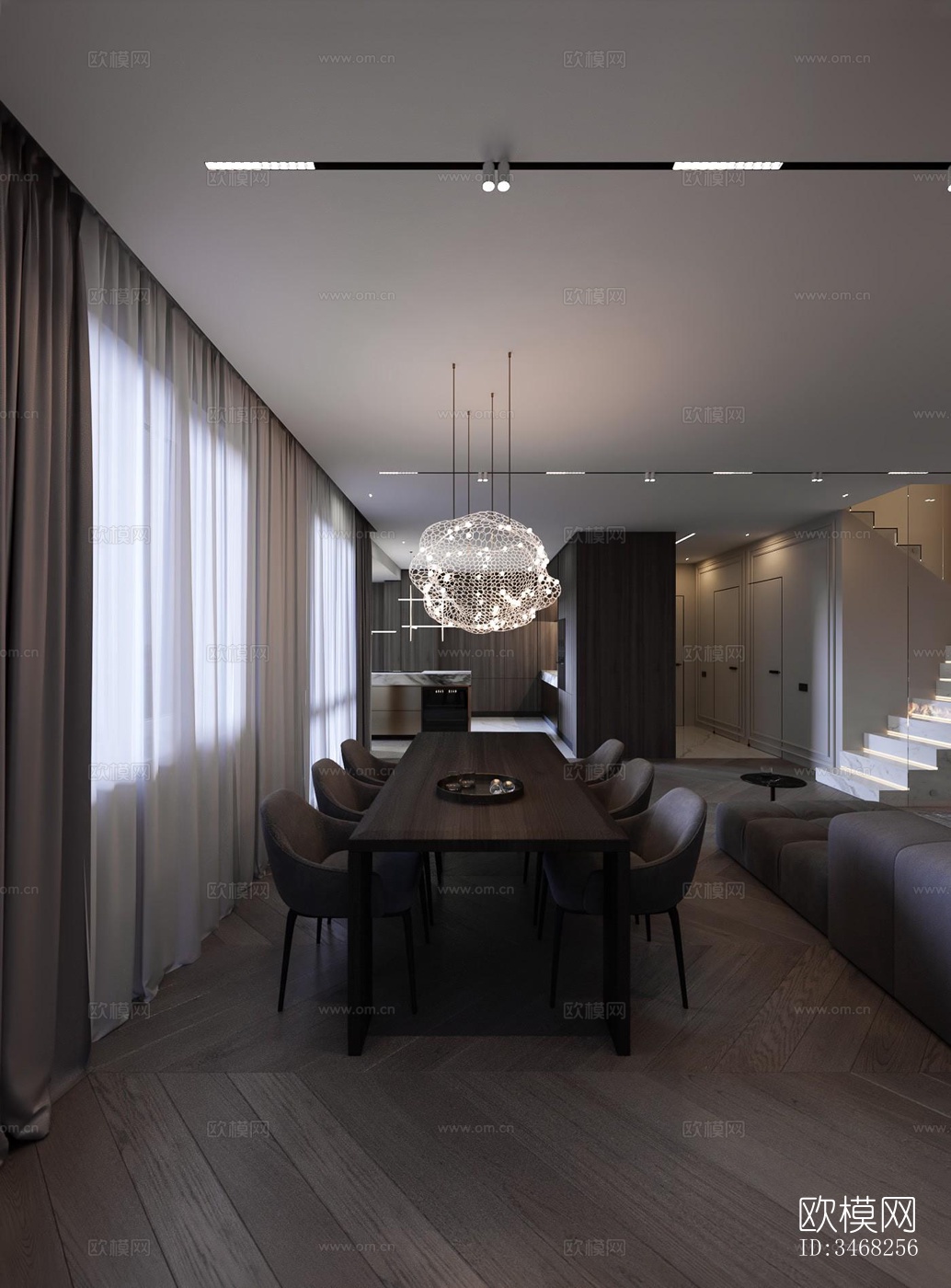 现代大平层效果图下载（渲染图10）