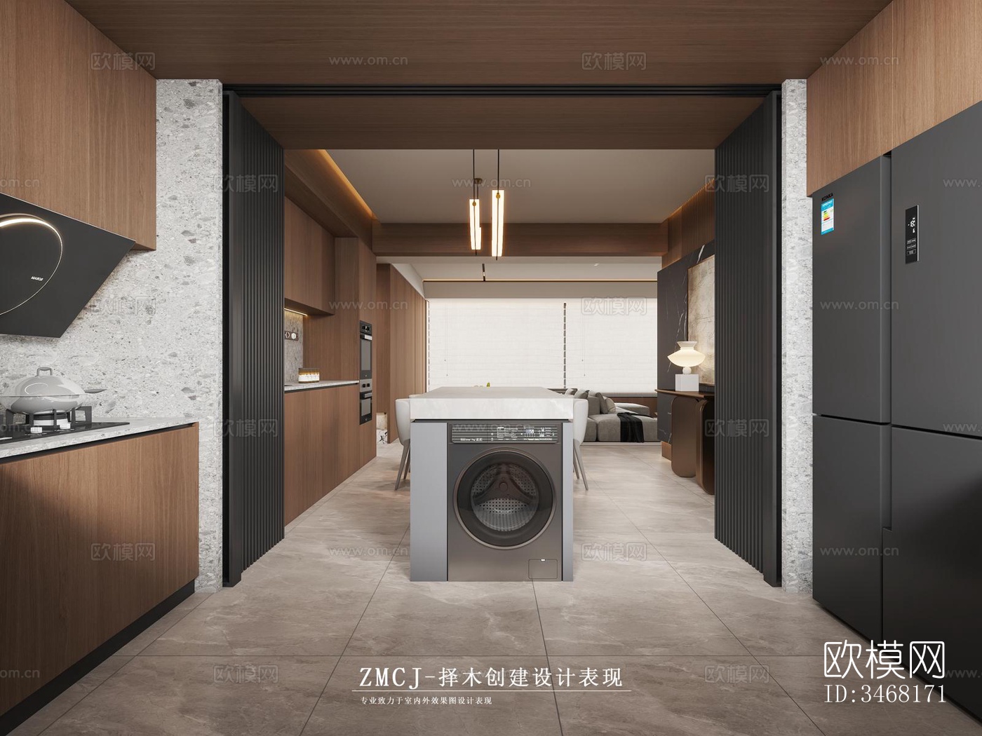 现代大平层效果图下载（渲染图3）