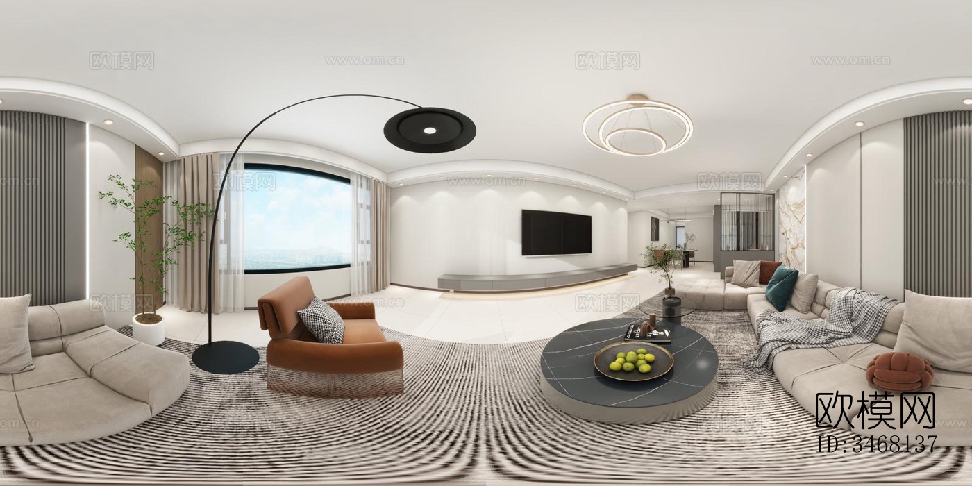 现代大平层效果图下载（渲染图7）