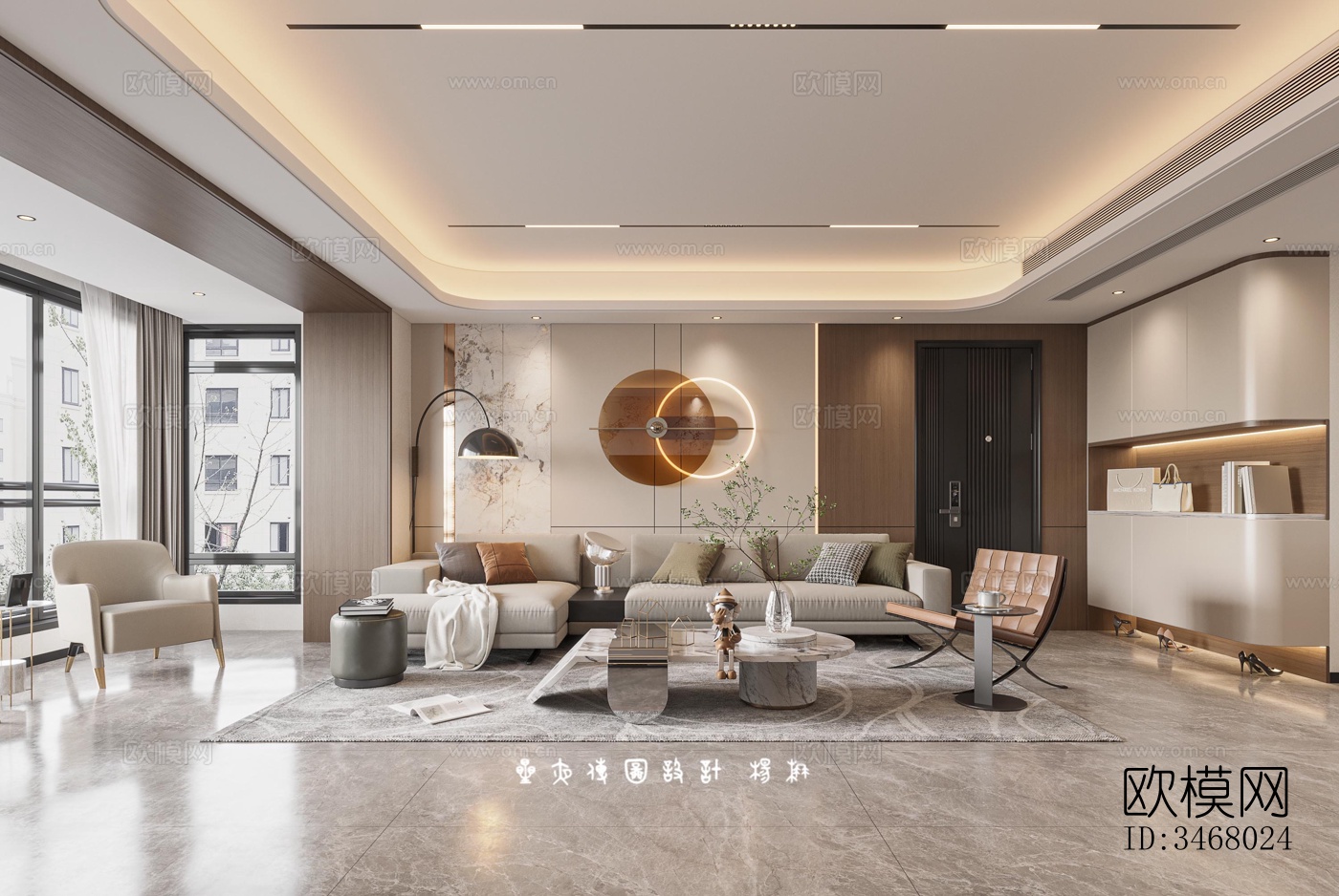 现代大平层效果图下载（渲染图1）