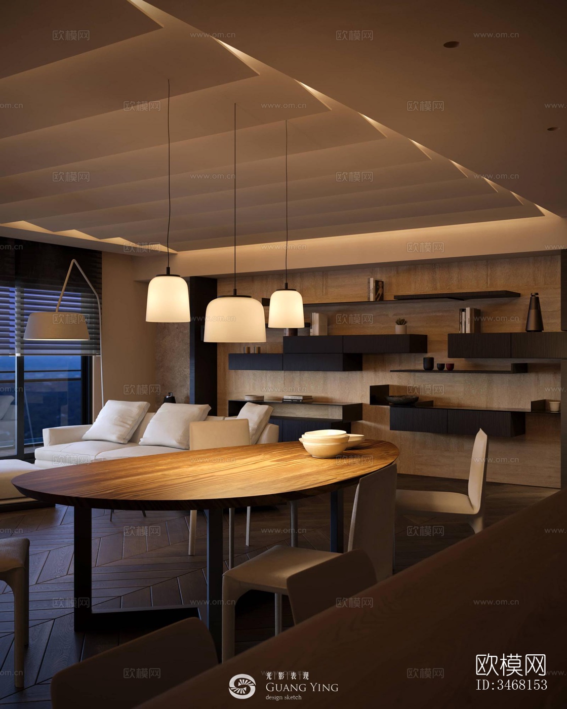 现代大平层效果图下载（渲染图4）