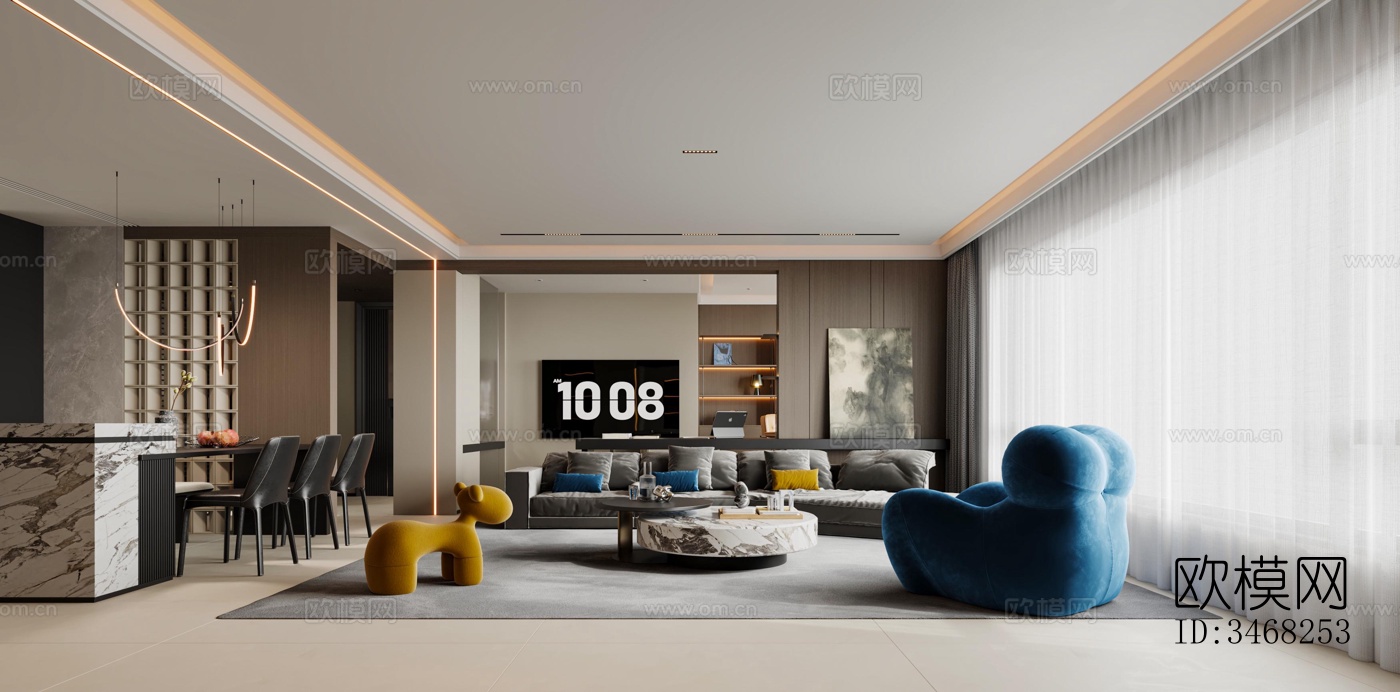 现代大平层效果图下载（渲染图17）