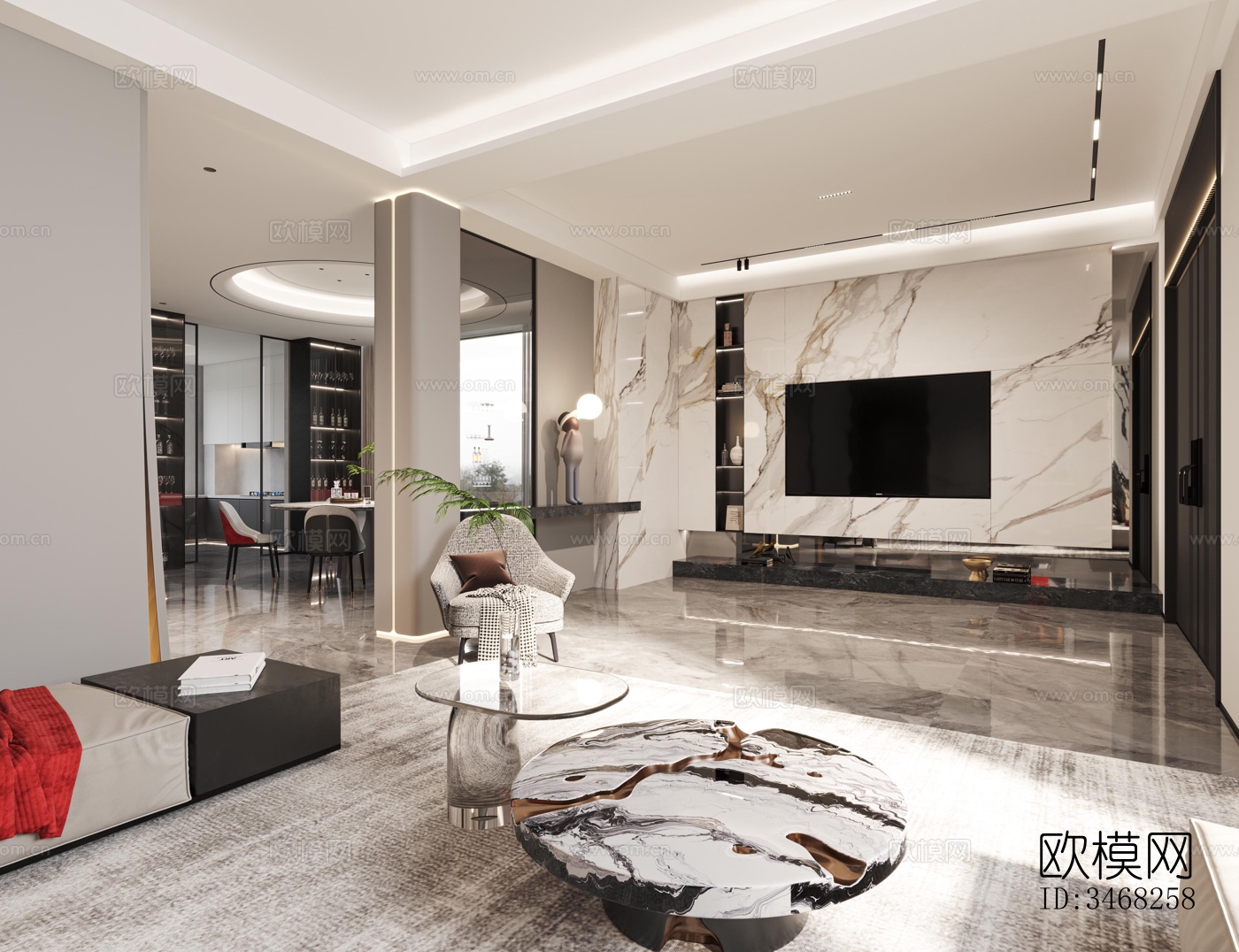 现代大平层效果图下载（渲染图4）