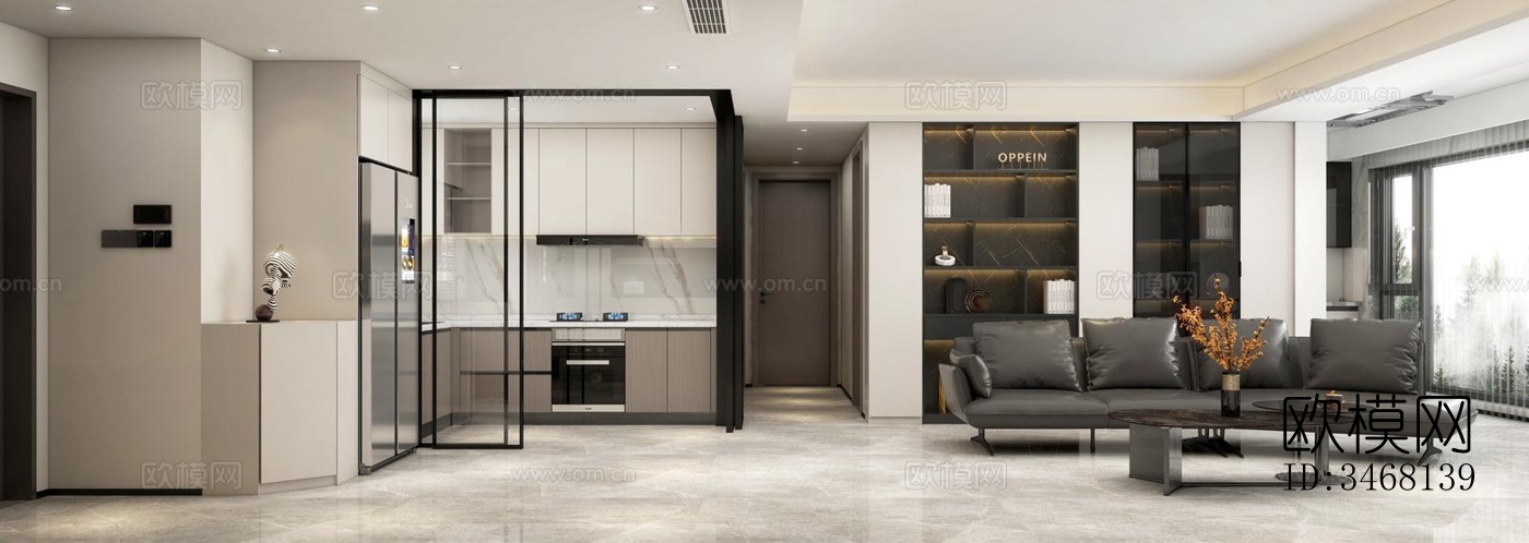 现代大平层效果图下载（渲染图6）