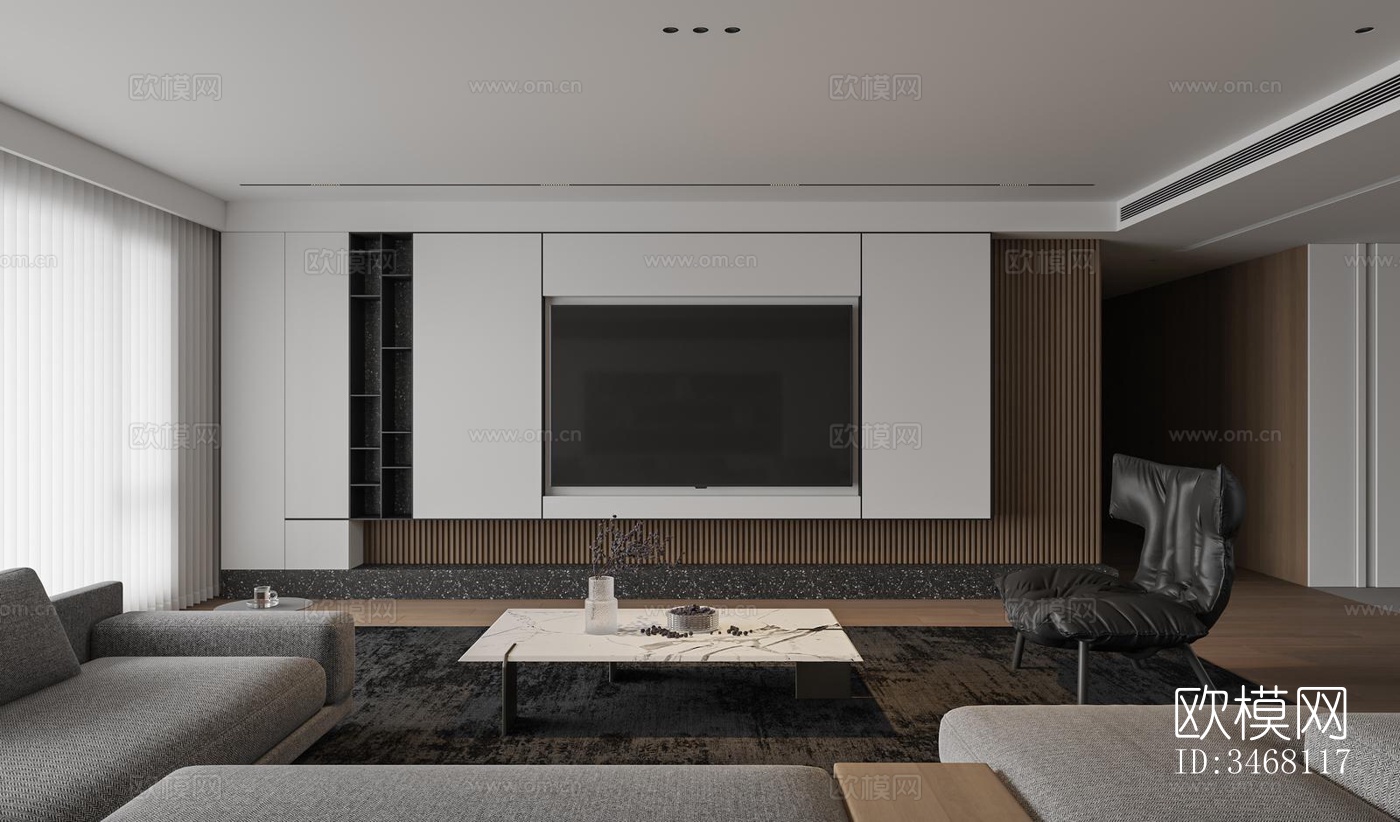 现代大平层效果图下载（渲染图3）