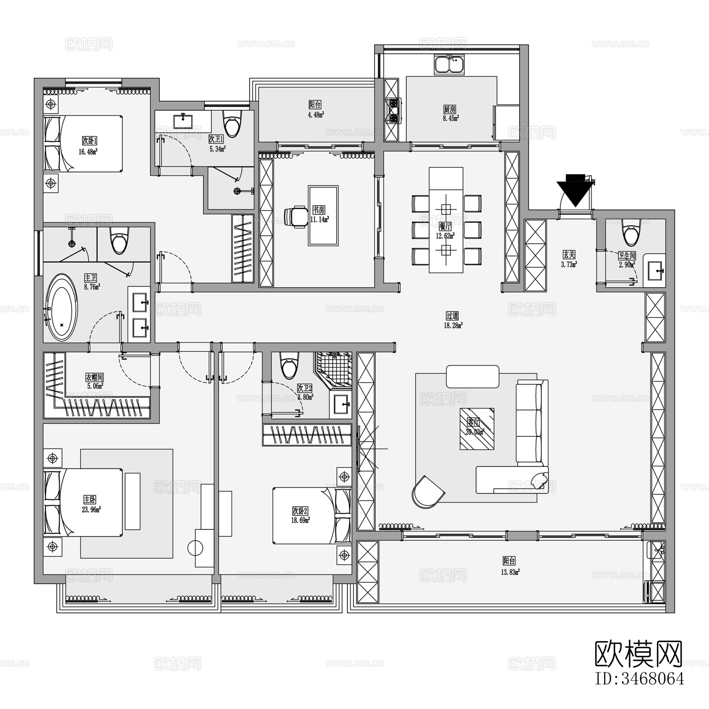 现代大平层效果图下载（渲染图12）