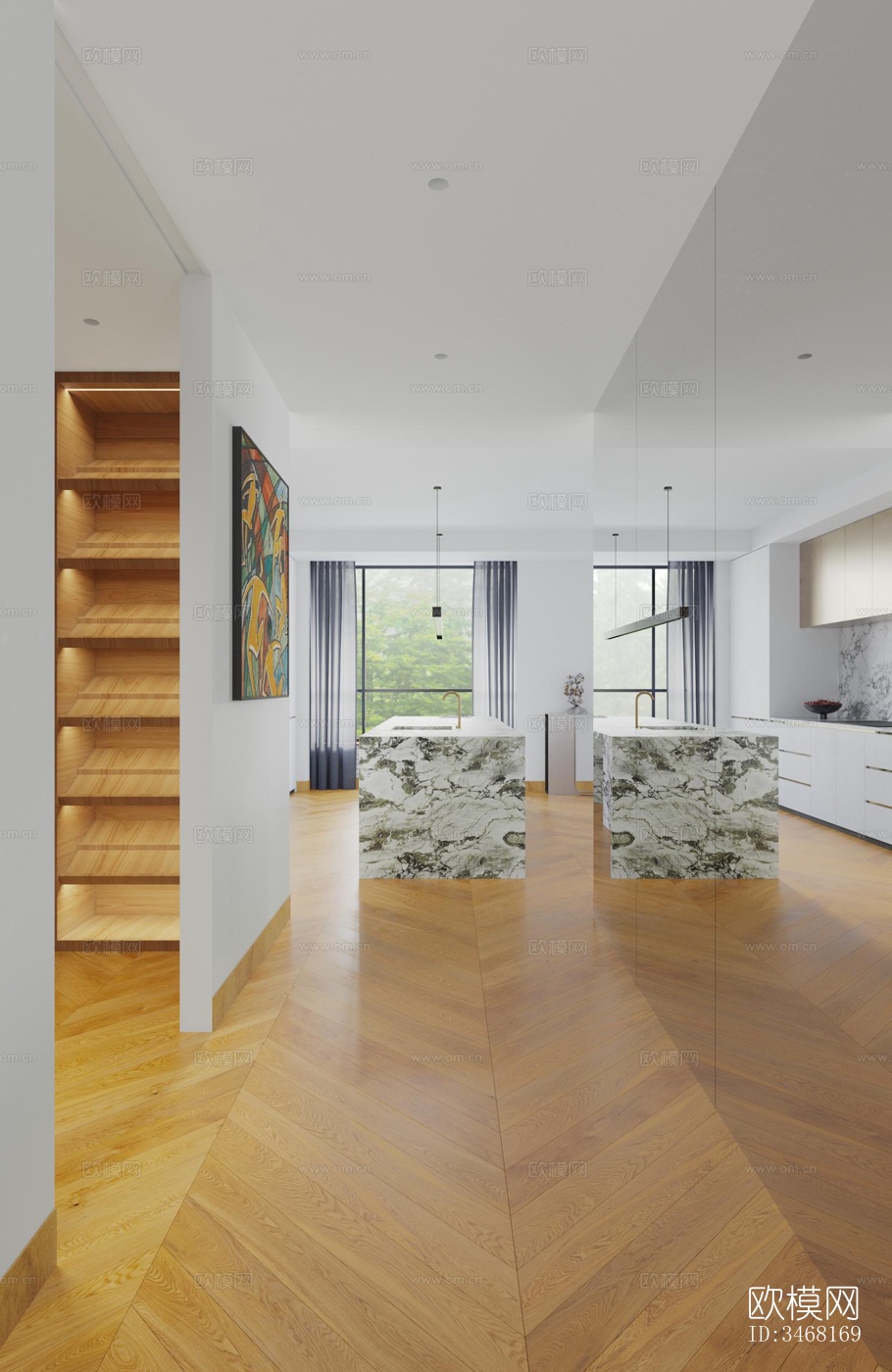 现代大平层效果图下载（渲染图11）