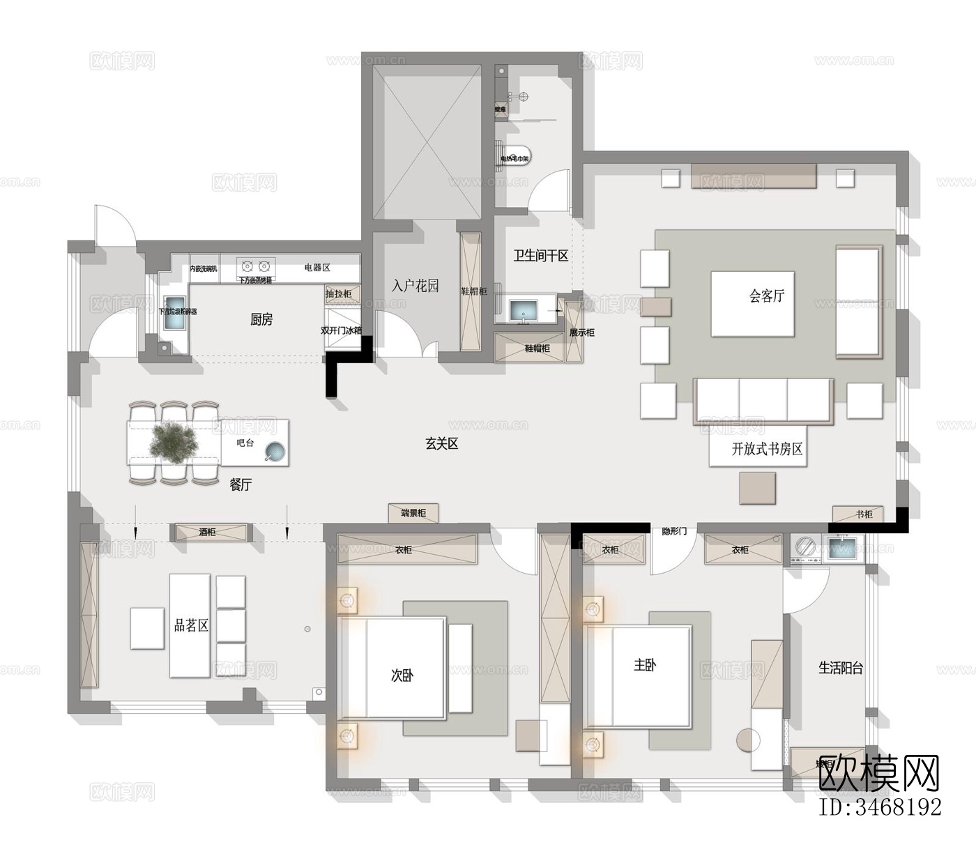 现代大平层效果图下载（渲染图3）