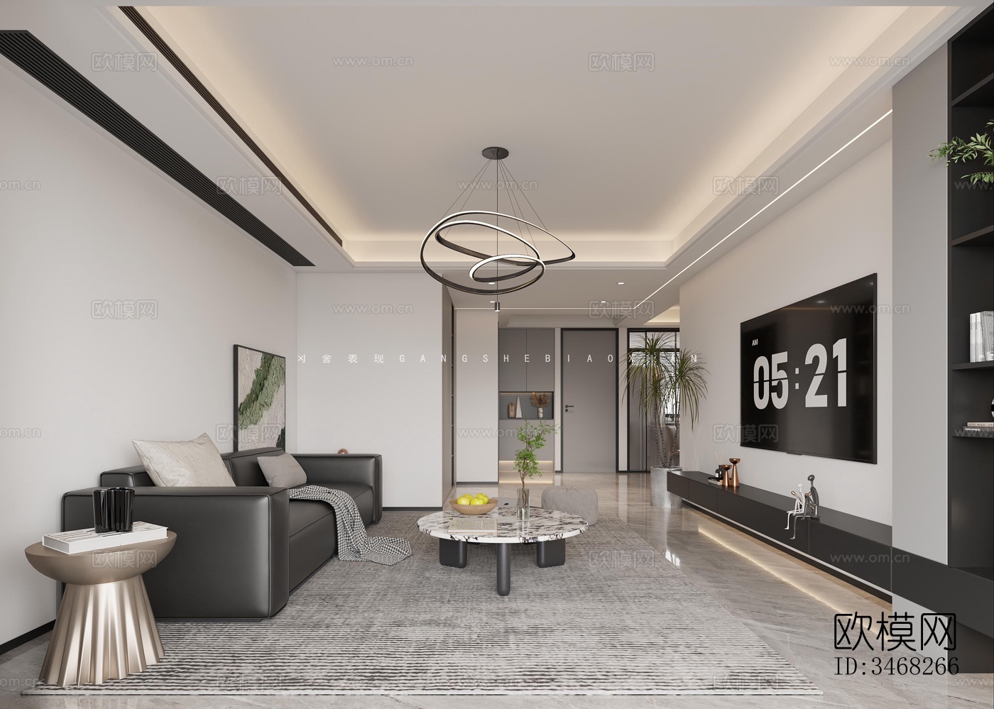 现代客餐厅效果图下载（渲染图1）