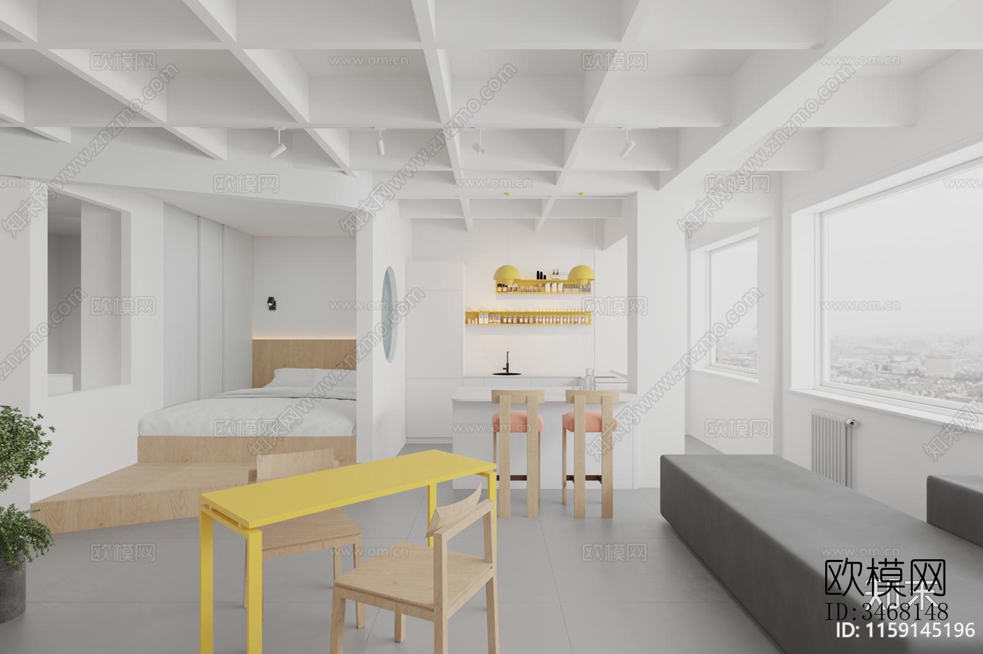 现代大平层效果图下载（渲染图2）