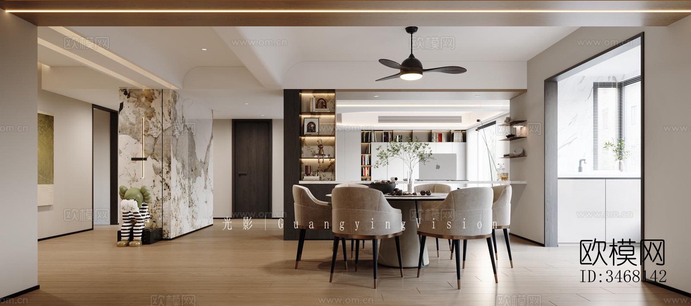 现代大平层效果图下载（渲染图1）