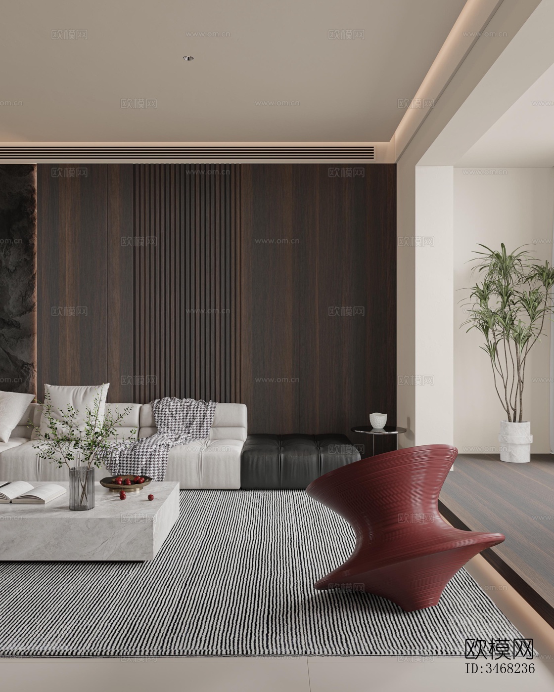 现代大平层效果图下载（渲染图2）