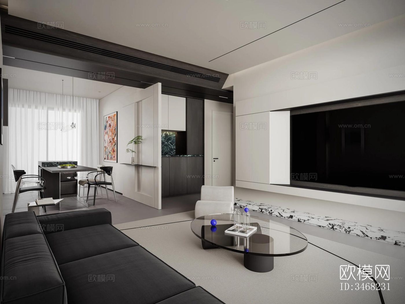 现代大平层效果图下载（渲染图4）