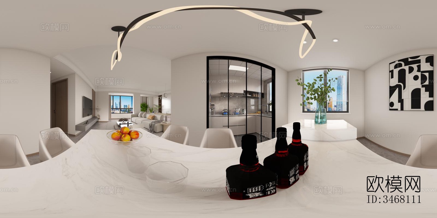 现代大平层效果图下载（渲染图3）