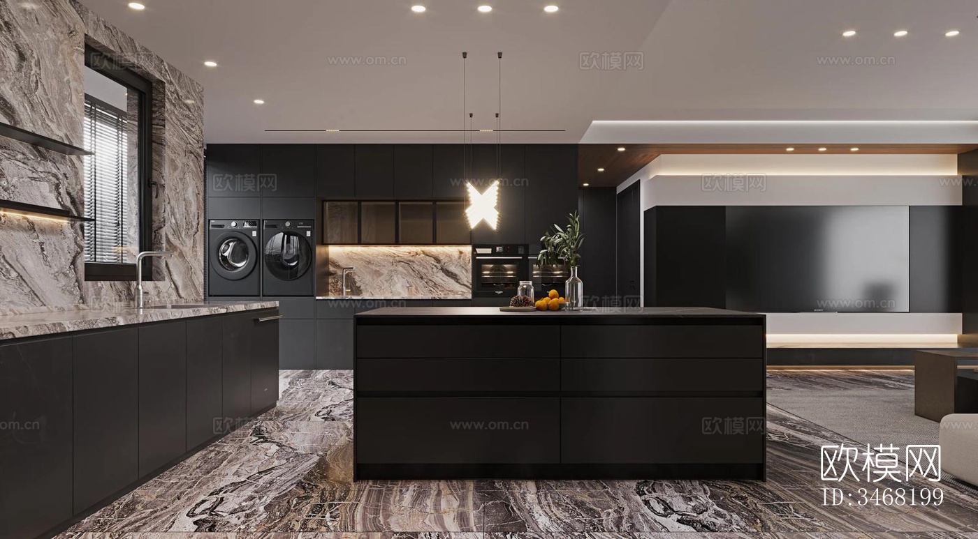 现代大平层效果图下载（渲染图6）