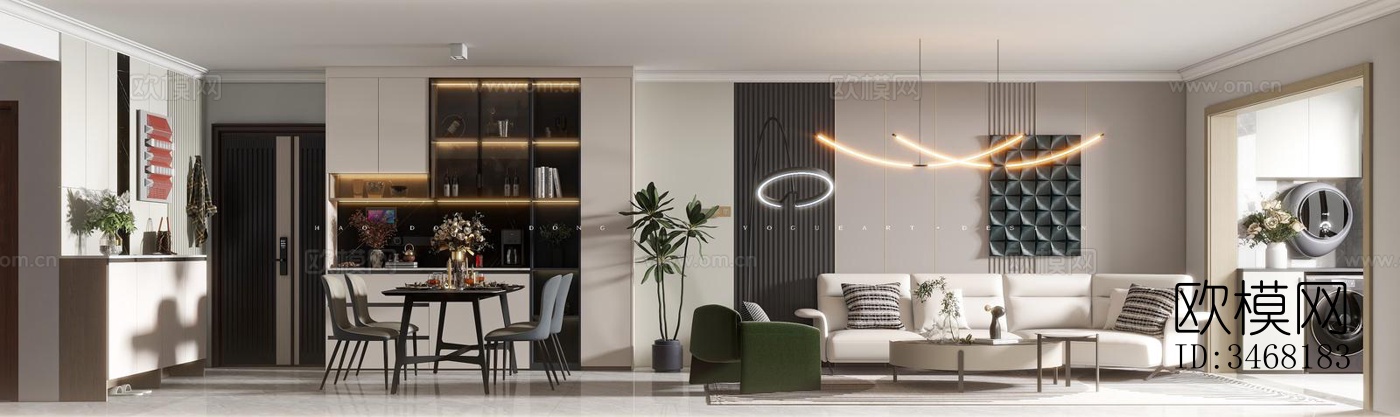 现代大平层效果图下载（渲染图1）