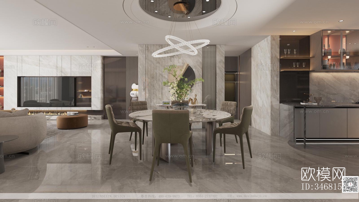 现代大平层效果图下载（渲染图3）