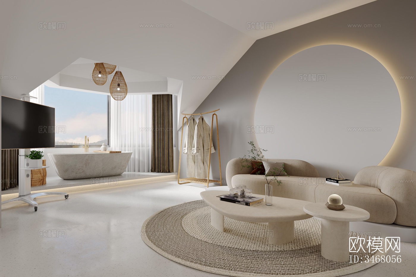 现代大平层效果图下载（渲染图5）