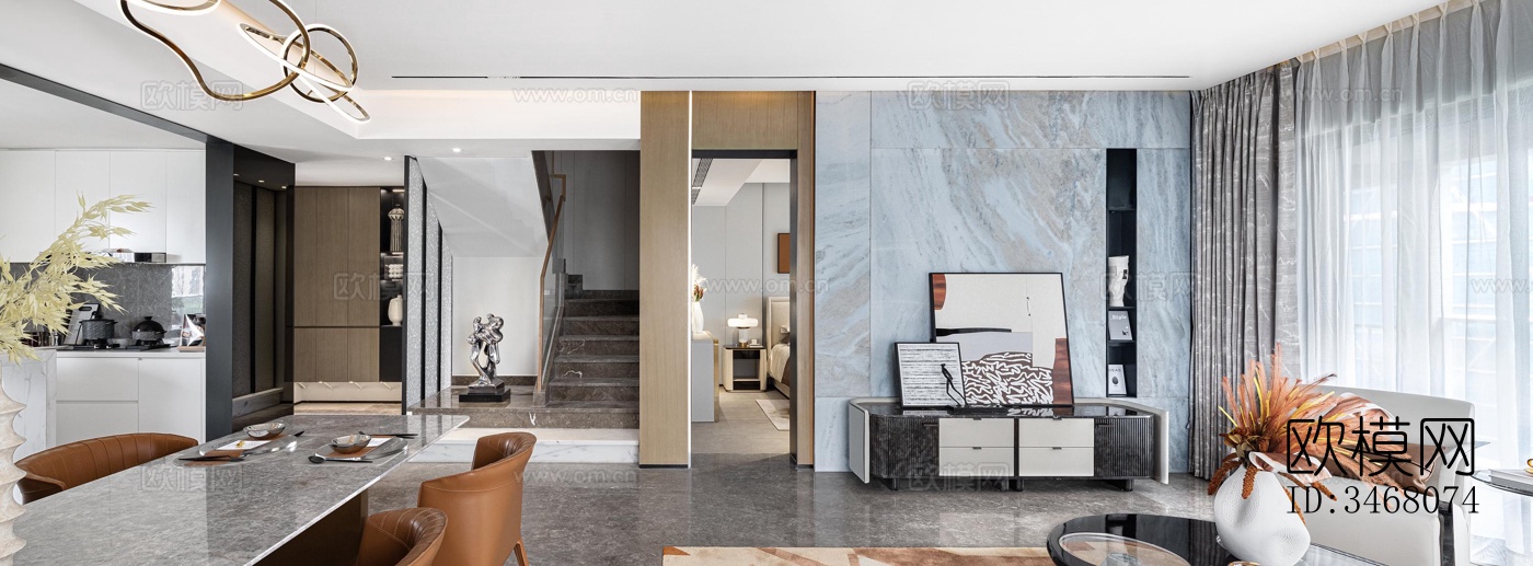 现代大平层效果图下载（渲染图7）