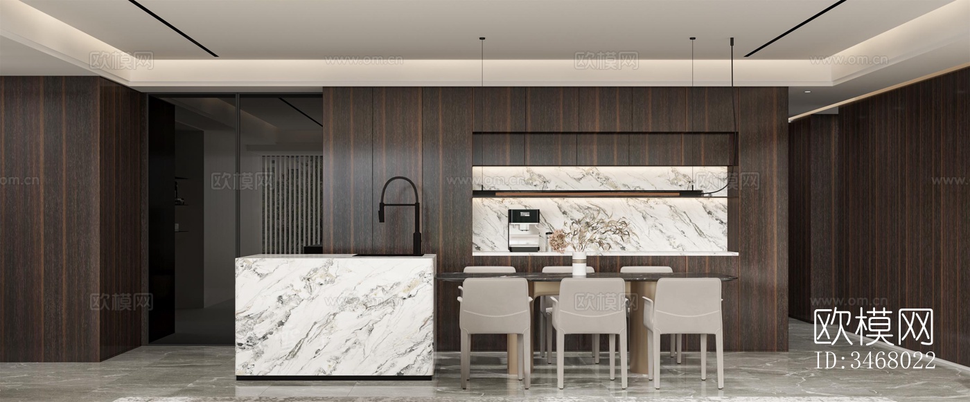 现代大平层效果图下载（渲染图1）