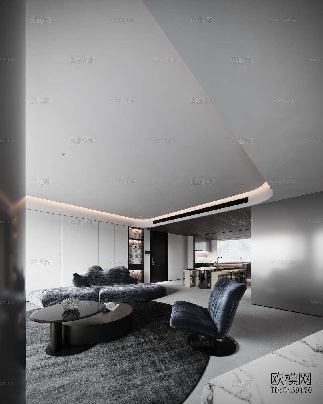 现代大平层效果图下载（渲染图9）