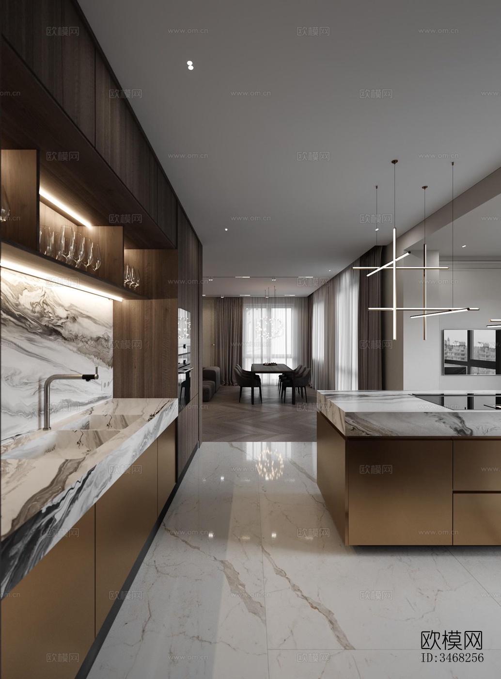 现代大平层效果图下载（渲染图13）