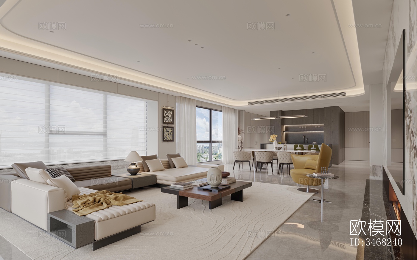 现代大平层效果图下载（渲染图9）