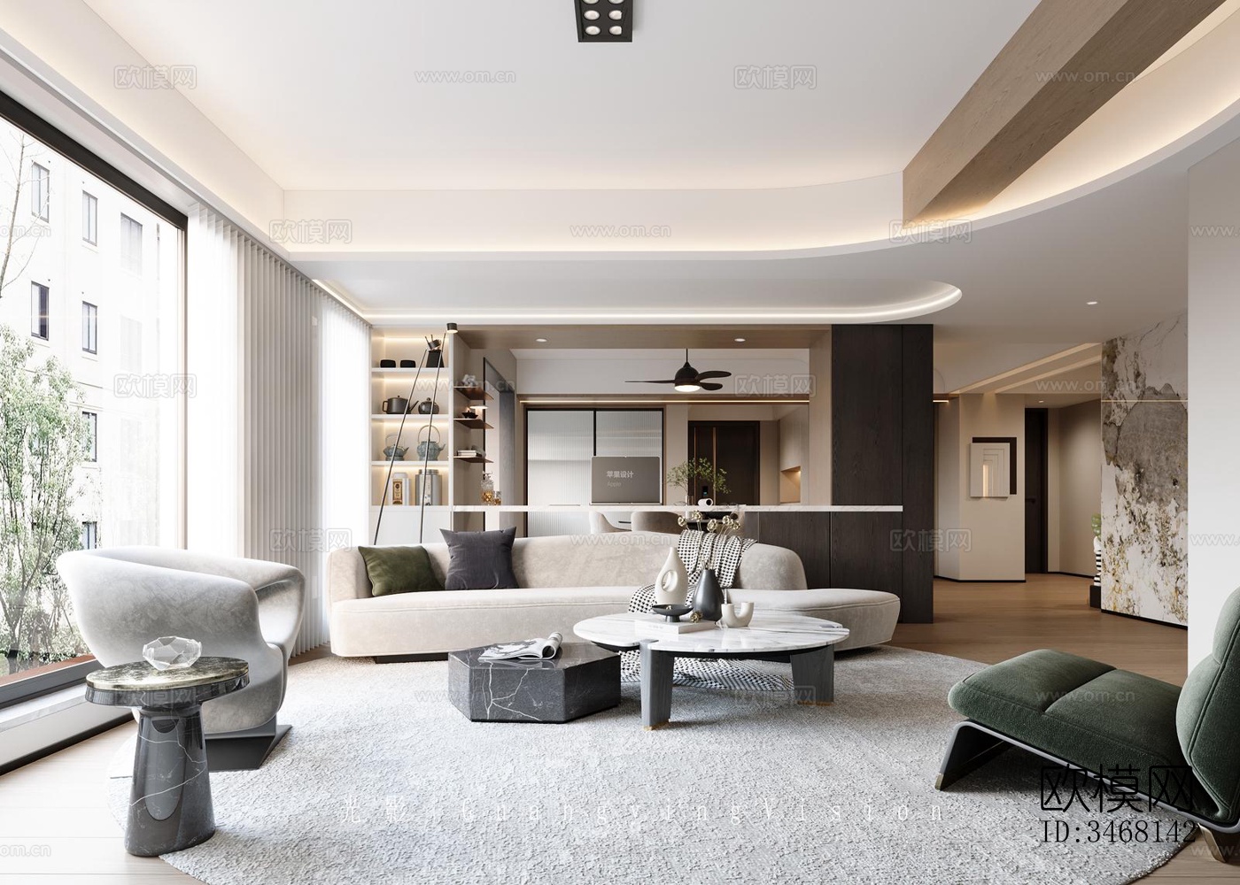 现代大平层效果图下载（渲染图2）