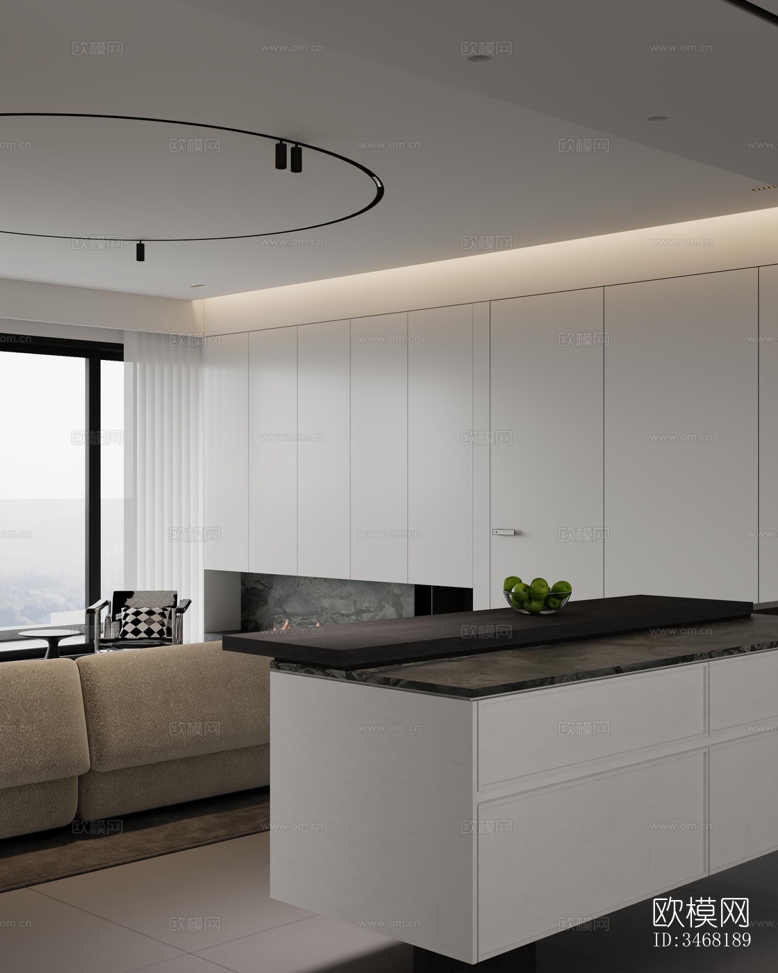 现代大平层效果图下载（渲染图4）