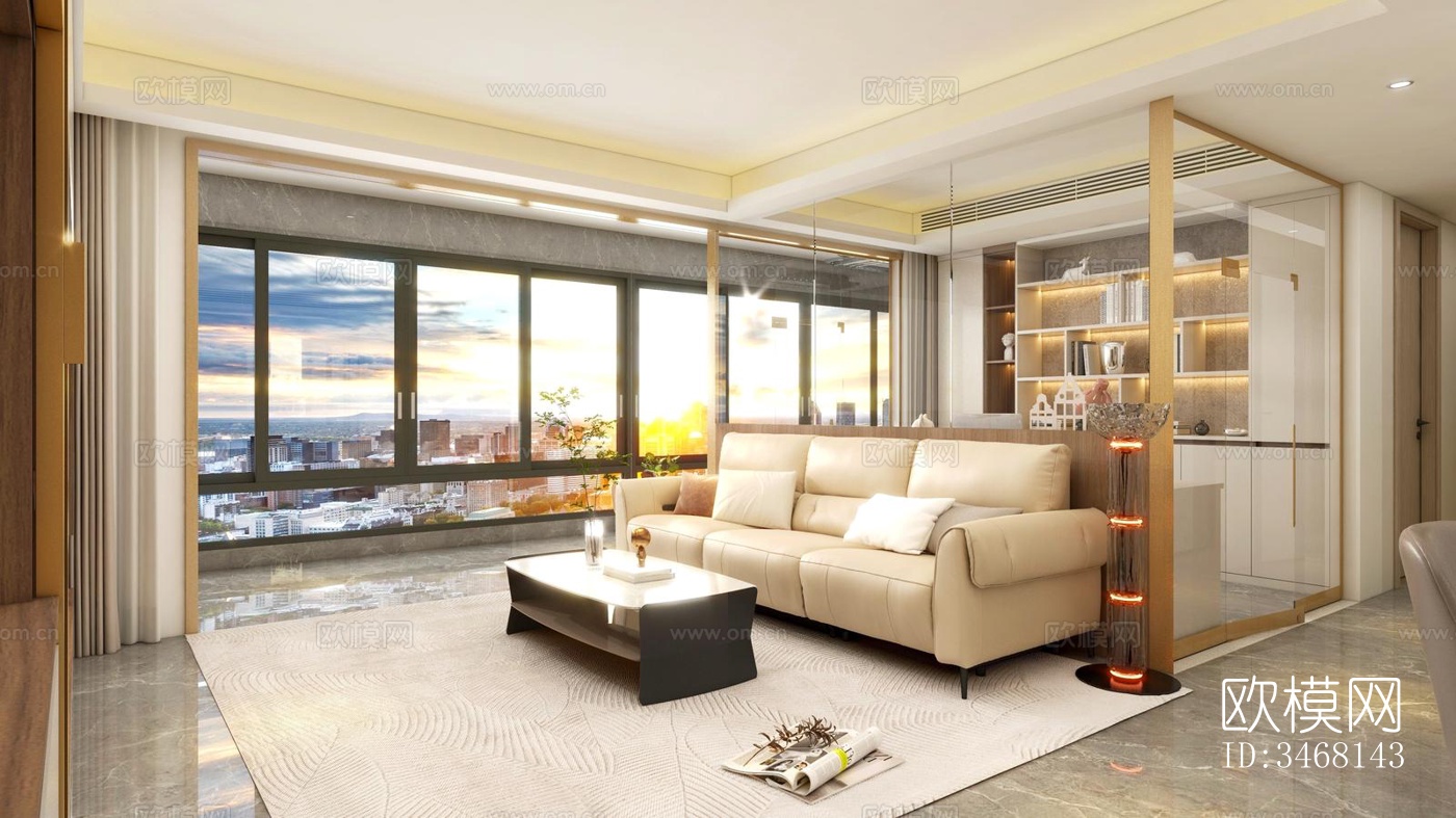 现代大平层效果图下载（渲染图2）