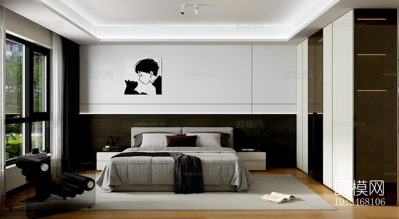 现代大平层效果图下载（渲染图2）