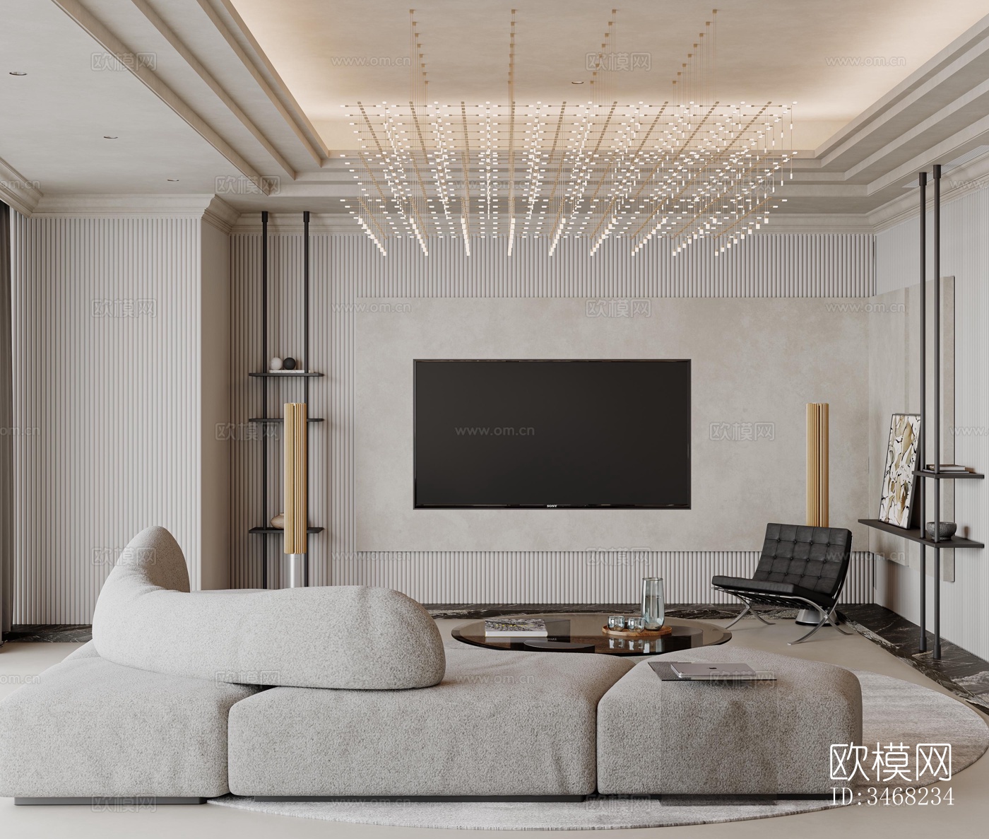 现代大平层效果图下载（渲染图12）