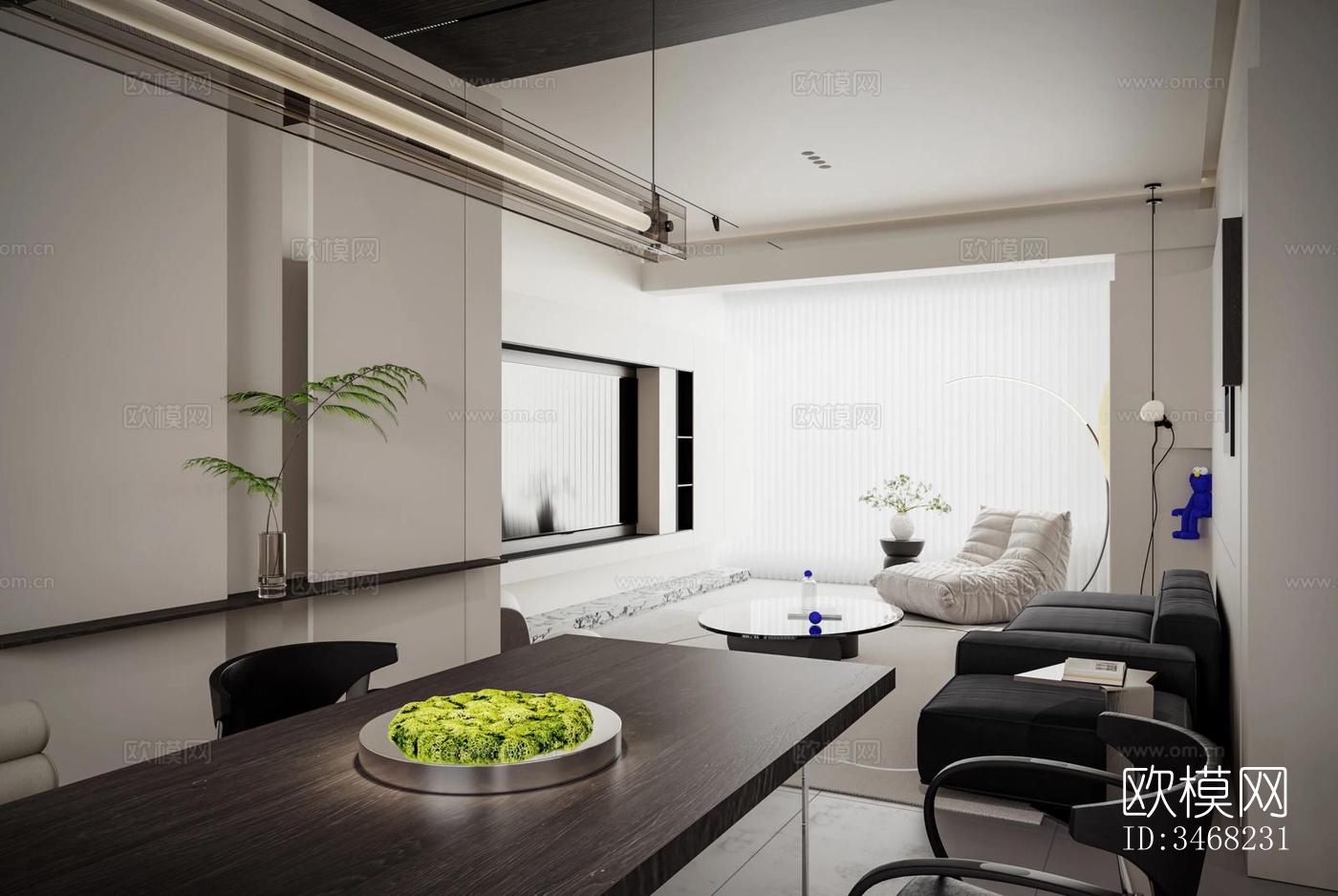 现代大平层效果图下载（渲染图3）